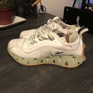 Reebok White Sneakers with Green and Tan Accents